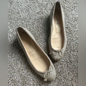 CHRISTIAN LOUBOUTIN Natural Linen Sonietta Round Toe Flats -Size 36.5